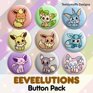 Eeve lutions Button Pack | 1.25&quot; | Pinbacks | Pocket Cuties | Gift Set