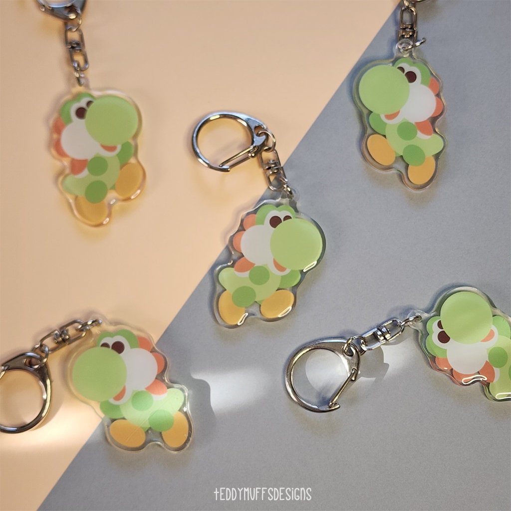 Yoshi Keychain Super Mario Bros Acrylic Charm 2 Jumpman Gift - Etsy