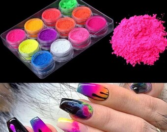 Neon Phosphor Pigment Powder Fluorescent Nail Glitter Set - Etsy Neon Phosphor Pigment Powder Fluorescent Nail Glitter Set - Etsy