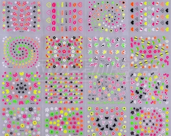24pc Neon Luminous Fluorescent 3D Nail Stickers -