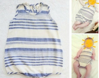 NOCH MINI ORGANIC baby boy boutique cotton-linen romper one-piece bodysuit 3-6m