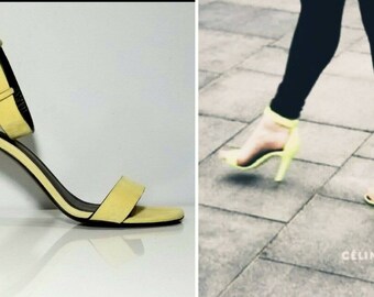 Celine Paris iconic runway rare yellow open toe minimalist high-heel stiletto sandals shoes i-38 us-7.5 7 1/2