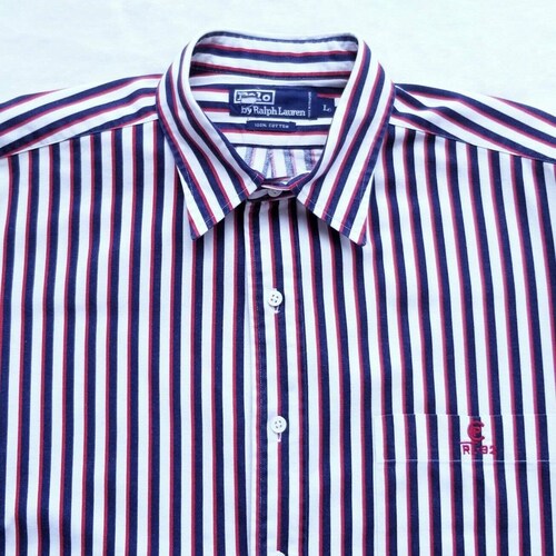 RALPH LAUREN POLO rl mens vintage 1990s 90s red white blue usa shops classic button-down shirt l