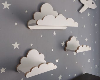 Cloud Shelves Jungle style scandinave, pour enfants, chambre de bébé, chambre d'enfant, bibliothèque, ensemble suspendu d'étagère nuageuse 3 pcs