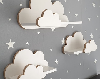 Cloud shelves for a children's room, set of 3. Hanging wall decorations for children.