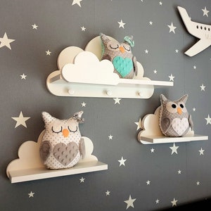 Juego de estantes nube 3 piezas con ganchos – Laguna Prestige, estanterías blancas de MDF para habitación infantil y bebé