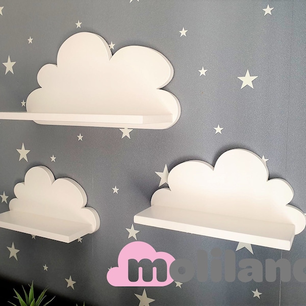 Wolke Wandregal, 3er Set, Fantasy- Prestige-Klasse, Weiß mit Montagehaken, Regale für kinder, kinderzimmer, babyzimmer, hängend, decorazione da parete