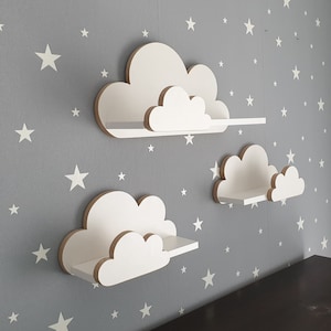 Cloud Shelves Moli Elegance nursery childroom for baby, kids bedroom, set of 3 pcs wooden hanging shelf, bookshelf, Scandinavian style image 1