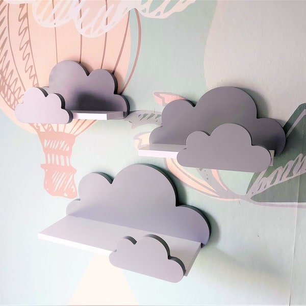 Wolke Wandregal, 3er Set, Moli Galaxy Klasse - Grau / Grau, mit Montagehaken, Cloud Regale für kinder, kinderzimmer babyzimmer wolkenregal