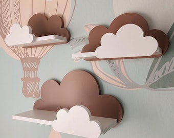 Set of 3 cloud shelves for a children's room, for children, or for a child. Wall hanging shelves, 3x children's cloud shelves