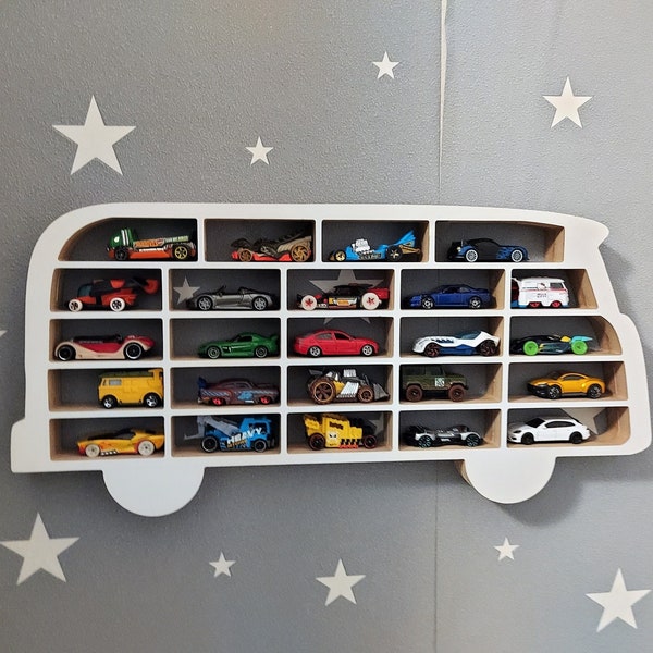 Display für kleine Autos im Kinderzimmer, Kinderspielplatz für Kinder, Wandgarage, VW T1-Form, viel Platz, kompatibel mit Hot Wheels