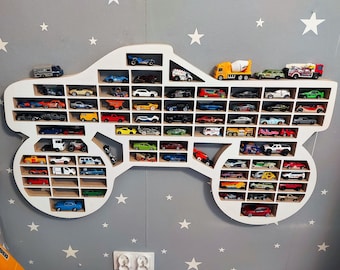 Display for cars childroom, kids playground for kids, wall hanging garage, Monster Truck shape, many shelves, hot wheels compatible