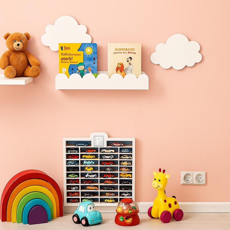 Hanging shelf for books and decorations - a cloud for a child's room, hand-made of 18 mm MDF | Stable, wall-mounted, hanging image 7