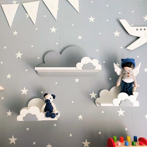 Cloud Shelves cameretta per bambini, cameretta per bambini, set di 3 mensole sospese in legno, libreria, decorazione grigia, galassia Moliland immagine 6