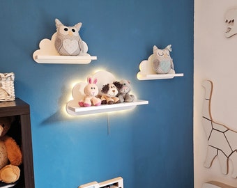 Wolke Wandregal, 3er Set für Kinder, Lampenfunktion, leuchtendes Regal, Batteriebetrieben, für Kinderzimmer an der Wand, Nachttischlampe