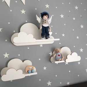 Cloud Shelves Moli Elegance chambre d'enfant pour bébé, chambre d'enfant, ensemble de 3 étagères suspendues en bois, étagère, style scandinave image 3
