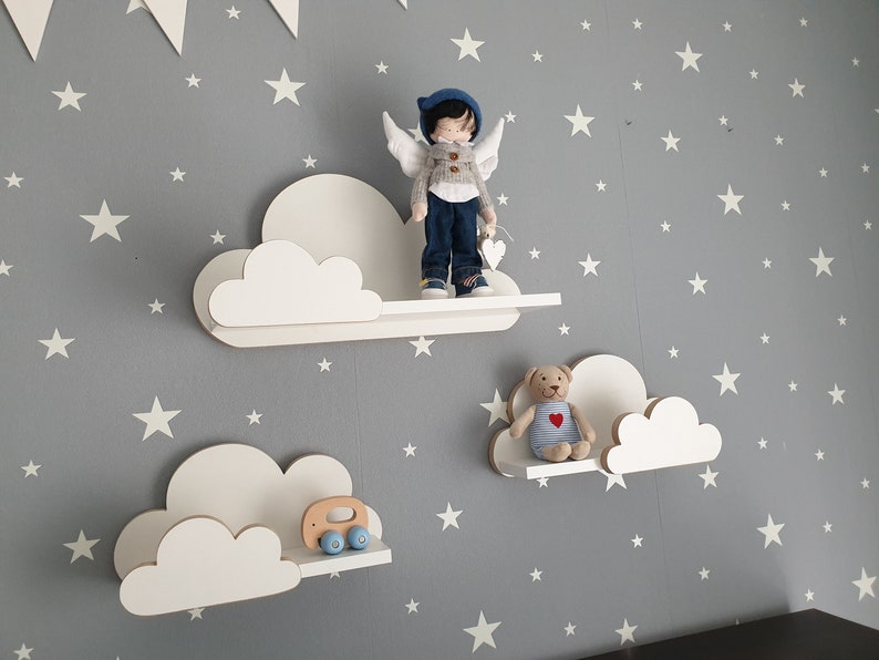 Cloud Shelves Moli Elegance chambre d'enfant pour bébé, chambre d'enfant, ensemble de 3 étagères suspendues en bois, étagère, style scandinave image 3