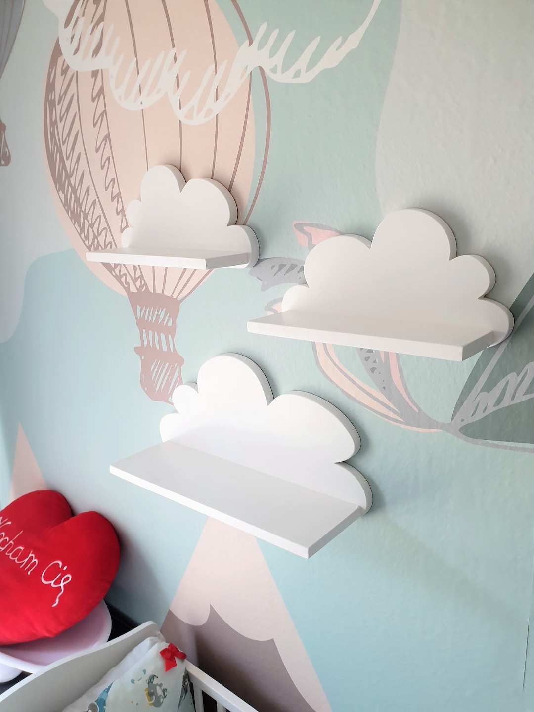 Wolke Wandregal, 3er Set, Moli, Weiß / Grau Mit Montagehaken, Regale Für Kinder, Kinderzimmer, Babyzimmer, Hängend - Ireland