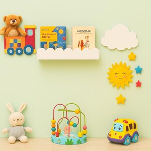 Hanging shelf for books and decorations - a cloud for a child's room, hand-made of 18 mm MDF | Stable, wall-mounted, hanging image 8
