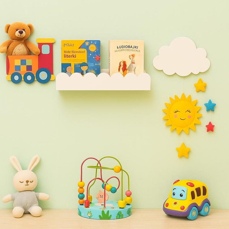 Hanging shelf for books and decorations - a cloud for a child's room, hand-made of 18 mm MDF | Stable, wall-mounted, hanging image 8