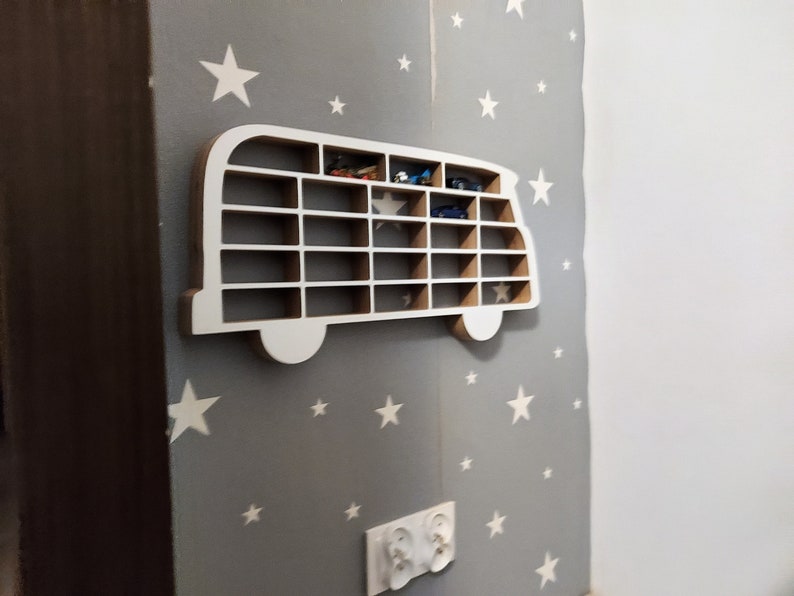 Car display for a child's room, VW T1 iconic car garage shape, toy organizer for a boy, wall shelf image 4