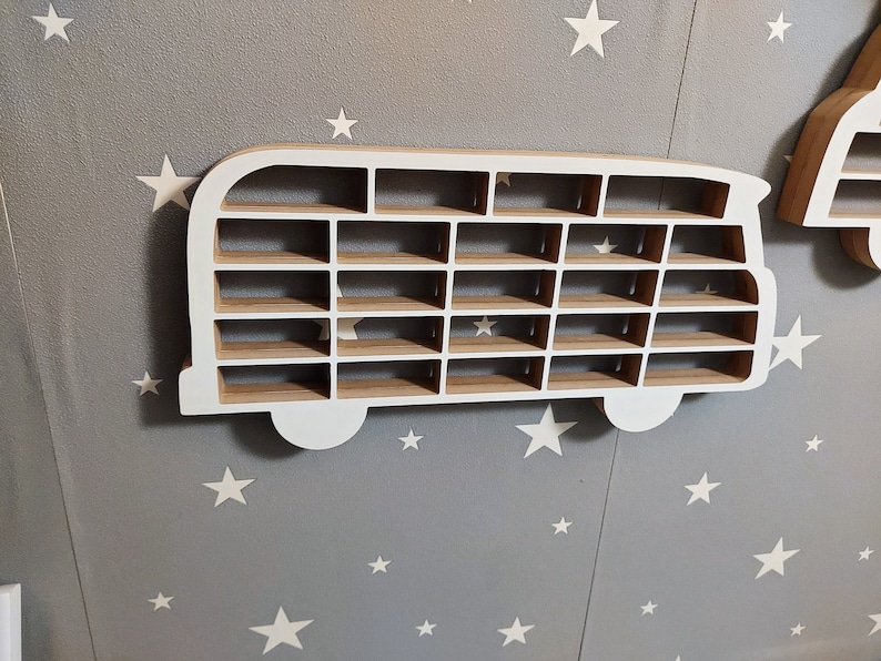 Car display for a child's room, VW T1 iconic car garage shape, toy organizer for a boy, wall shelf image 8
