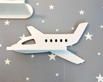 Flugzeugregal für Kinderzimmer, Flugverkehrskonzept, Kinderzimmer, Kinderzimmer, weiß, aus MDF, Flugzeug im skandinavischen Stil, Himmelsfahrzeug