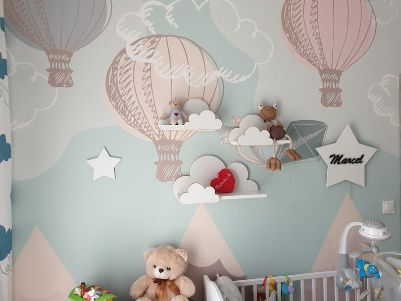 Cloud Shelves Moli Elegance chambre d'enfant pour bébé, chambre d'enfant, ensemble de 3 étagères suspendues en bois, étagère, style scandinave image 2