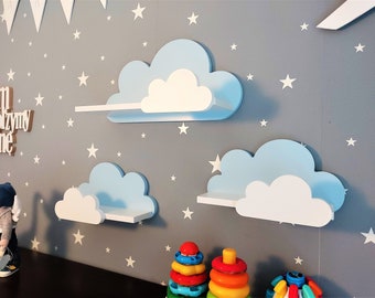 Wolke Wandregal, 3er Set, Moli Galaxy - Klasse Blau / Weiß , Cloud Regale für kinder, kinderzimmer babyzimmer wolkenregal, schwebendes Regal