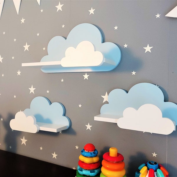 Wolke Wandregal, 3er Set, Moli Galaxy - Klasse Blau / Weiß , Cloud Regale für kinder, kinderzimmer babyzimmer wolkenregal, schwebendes Regal