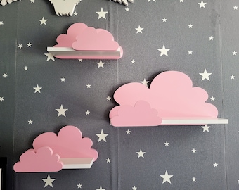 Wolke Wandregal, 3er Set, Fantasy Ekstra Galaxy - Klasse Rosa / Rosa, mit Montagehaken, Cloud Regale für kinder, kinderzimmer babyzimmer