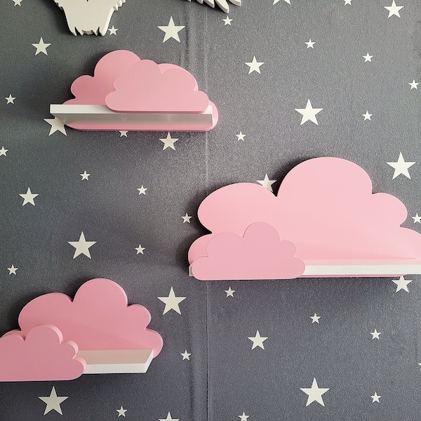 Wolke Wandregal, 3er Set, Fantasy Ekstra Galaxy - Klasse Rosa / Rosa, mit Montagehaken, Cloud Regale für kinder, kinderzimmer babyzimmer