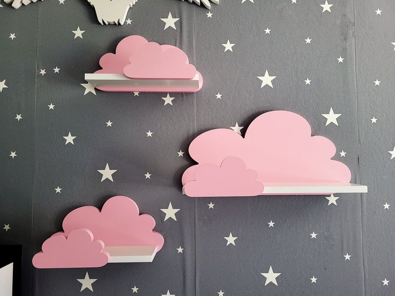 Wolke Wandregal, 3er Set, Fantasy Ekstra Galaxy Klasse Rosa / Rosa, mit Montagehaken, Cloud Regale für kinder, kinderzimmer babyzimmer immagine 1