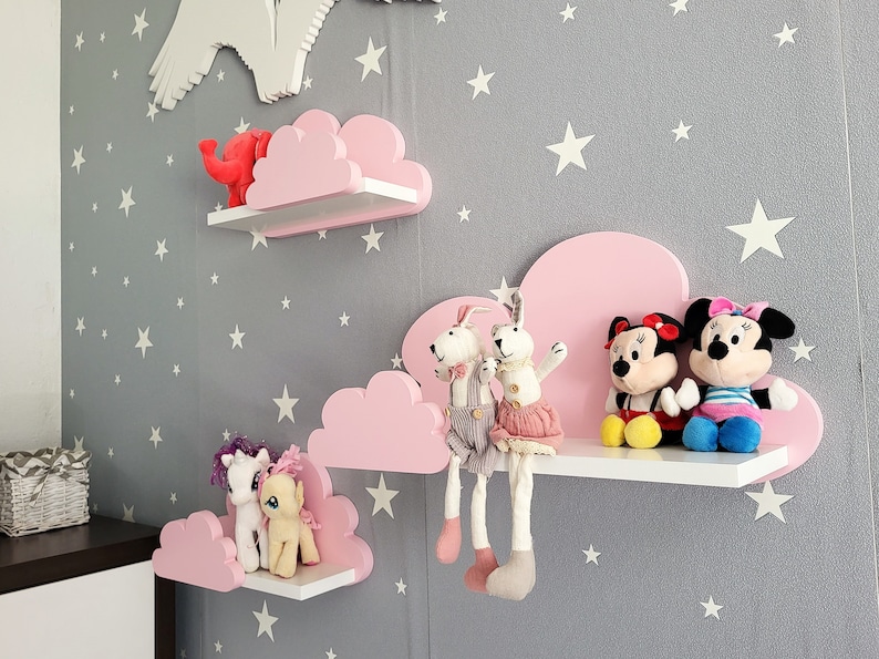 Wolke Wandregal, 3er Set, Fantasy Ekstra Galaxy Klasse Rosa / Rosa, mit Montagehaken, Cloud Regale für kinder, kinderzimmer babyzimmer immagine 4