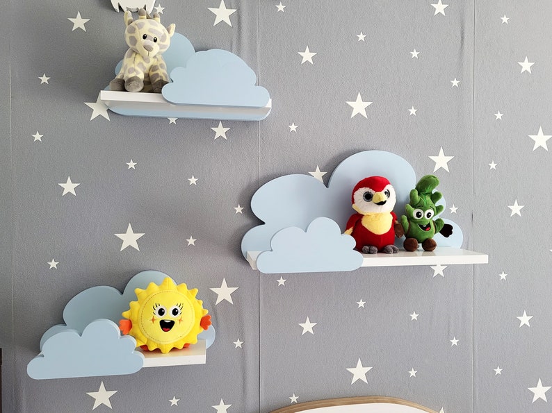 Wolke Wandregal, 3er Set, Fantasy Ekstra Galaxy Klasse Blau, mit Montagehaken, Cloud Regale für kinder, kinderzimmer babyzimmer immagine 5