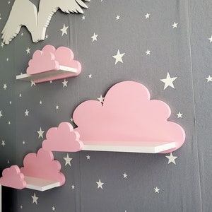 Wolke Wandregal, 3er Set, Fantasy Ekstra Galaxy Klasse Rosa / Rosa, mit Montagehaken, Cloud Regale für kinder, kinderzimmer babyzimmer immagine 2