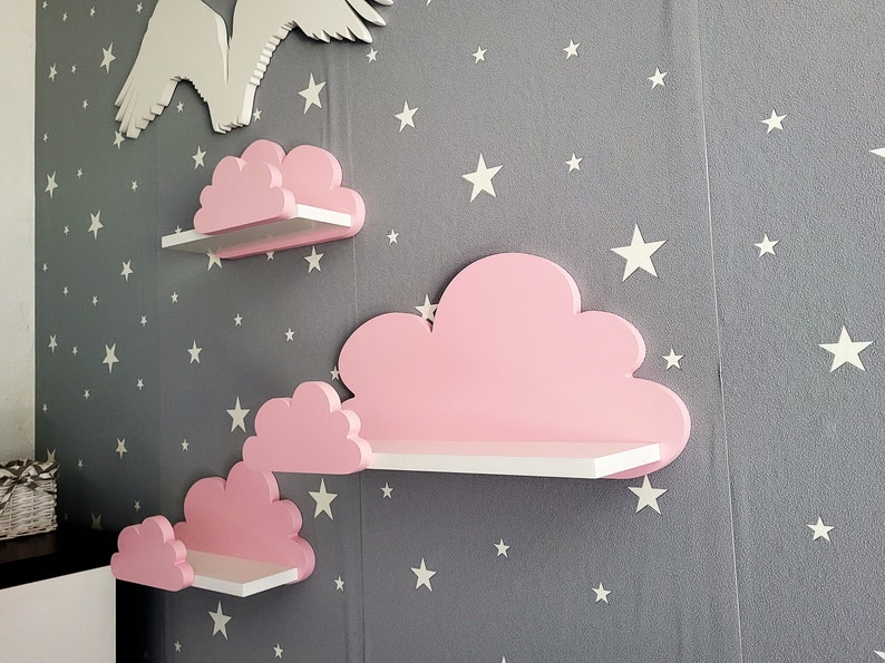 Wolke Wandregal, 3er Set, Fantasy Ekstra Galaxy Klasse Rosa / Rosa, mit Montagehaken, Cloud Regale für kinder, kinderzimmer babyzimmer immagine 2