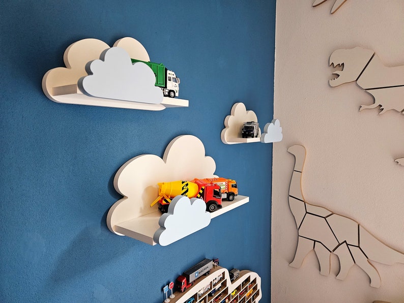 Wolke Wandregal, 3er Set, Fantasy EXTRA Premium-Klasse, bianco / blu con montaggio, Regale für kinder, kinderzimmer babyzimmer, hängend immagine 3