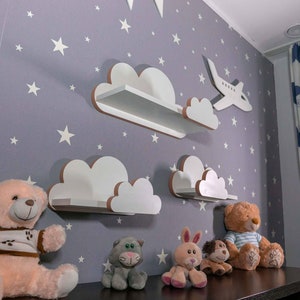 Cloud Shelves Moli Elegance nursery childroom for baby, kids bedroom, set of 3 pcs wooden hanging shelf, bookshelf, Scandinavian style image 5