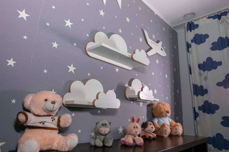 Cloud Shelves Moli Elegance nursery childroom for baby, kids bedroom, set of 3 pcs wooden hanging shelf, bookshelf, Scandinavian style image 5