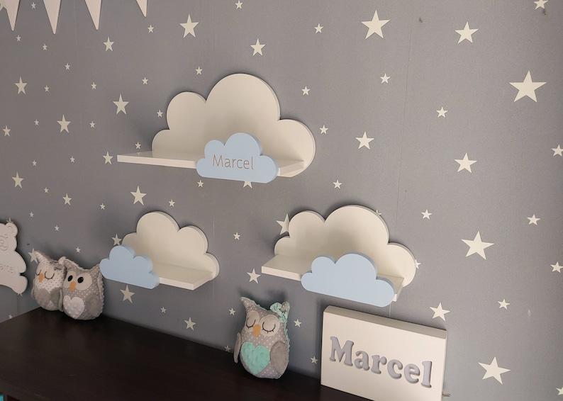 Personalisiert Wolke Wandregal, 3er Set, Moli Prestige-Klasse, Regal para niños con nombre, kinderzimmer, babyzimmer, hängend, imagen 4