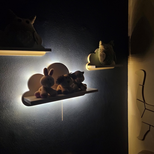 Wolke Wandregal, 3er Set per Kinder, Lampenfunktion, leuchtendes Regal, Batteriebetrieben, per Kinderzimmer an der Wand, Nachttischlampe