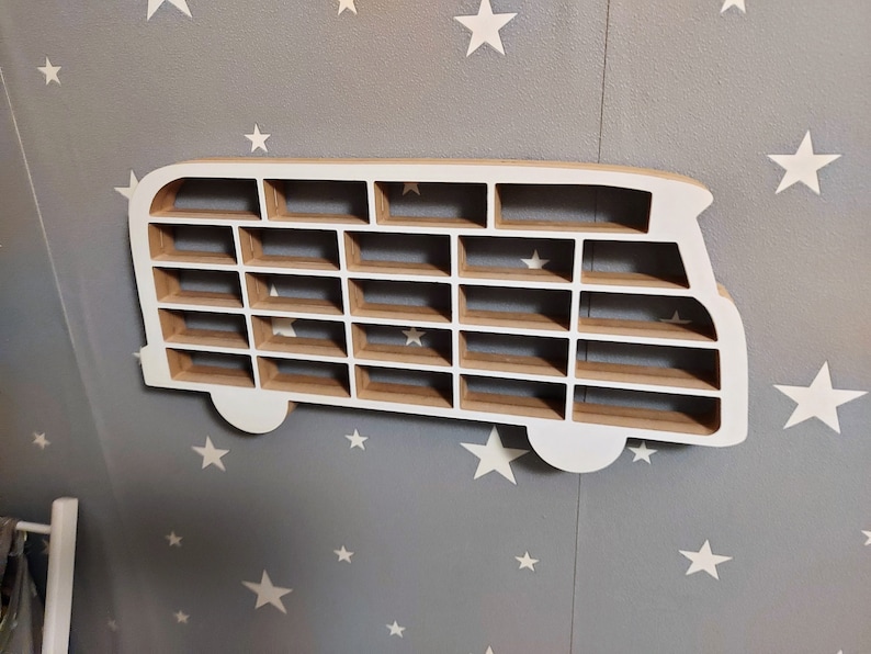 Car display for a child's room, VW T1 iconic car garage shape, toy organizer for a boy, wall shelf image 6
