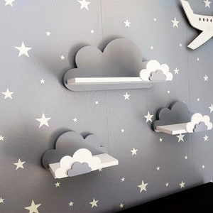 Cloud Shelves cameretta per bambini, cameretta per bambini, set di 3 mensole sospese in legno, libreria, decorazione grigia, galassia Moliland immagine 5
