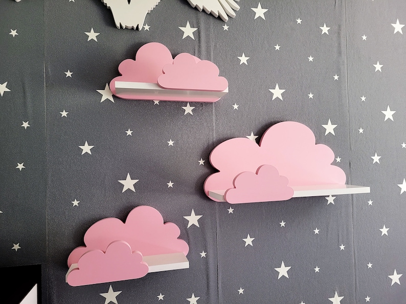 Wolke Wandregal, 3er Set, Fantasy Ekstra Galaxy Klasse Rosa / Rosa, mit Montagehaken, Cloud Regale für kinder, kinderzimmer babyzimmer immagine 3