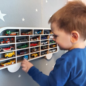 Car display for a child's room, VW T1 iconic car garage shape, toy organizer for a boy, wall shelf image 2