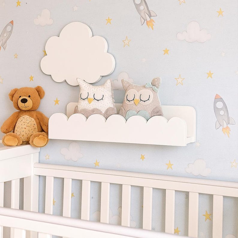 Hanging shelf for books and decorations - a cloud for a child's room, hand-made of 18 mm MDF | Stable, wall-mounted, hanging image 3