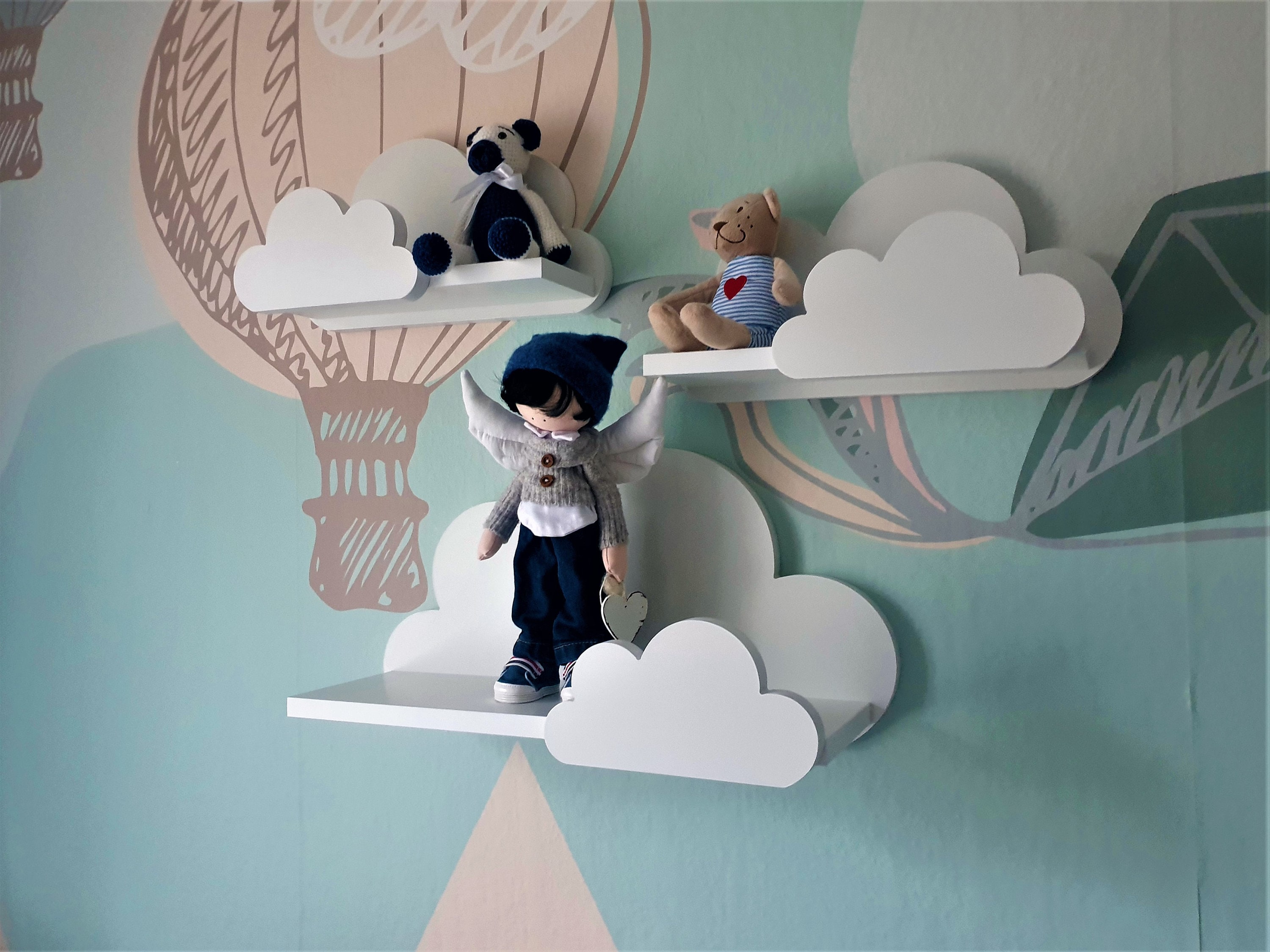 wandregal babyzimmer Wolke Wandregal, 3er Set, Moli - Prestige-Klasse wolken, Weiß mit