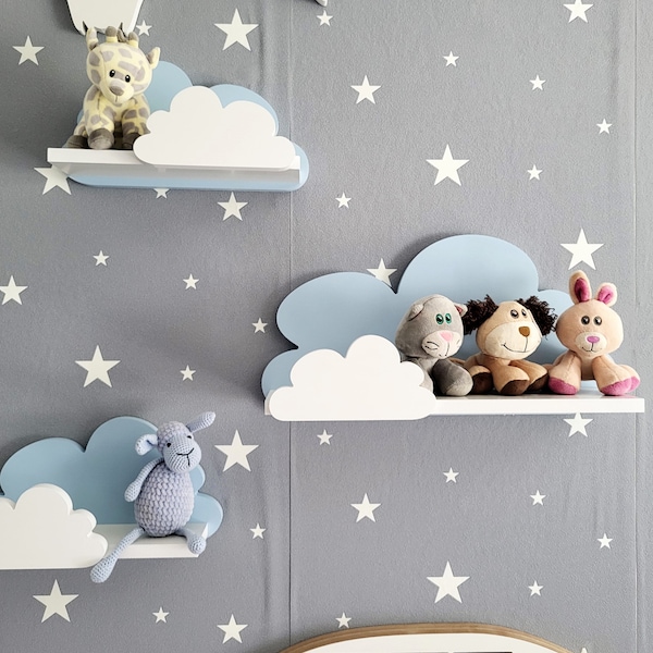 Wolke Wandregal, 3er Set, Fantasy EXTRA - Galaxy-Klasse, Blau und Weiß, Cloud Regale für kinder, kinderzimmer, babyzimmer, hangend