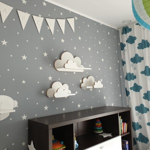 Cloud Shelves Moli Elegance nursery childroom for baby, kids bedroom, set of 3 pcs wooden hanging shelf, bookshelf, Scandinavian style image 7